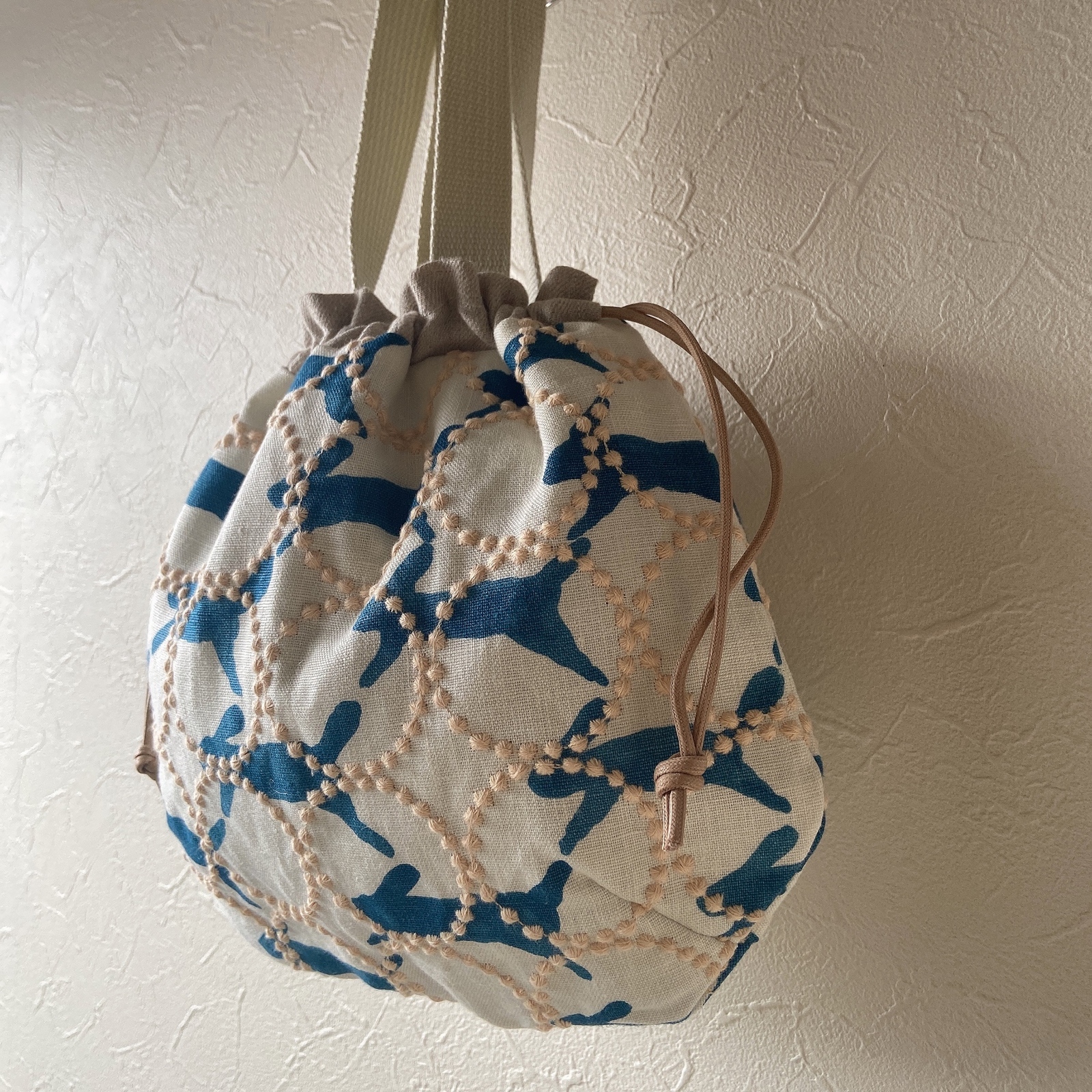 ミナペルホネン生地使用 ✳︎ run run run 巾着バッグ タンバリン×ランランランの巾着バッグL ミナペルホネン