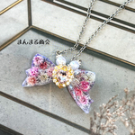 【décorer🎀デコレ】ピンク ホワイトかすみ草 リボン ボタニカル レトロ ドライフラワー 押し花 ハート ガラス ビジュー パールレトロ チェーン ネックレス
