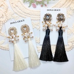 高品質✨wedding 可愛い❤️ お色直し👰‍♀️ 普段使い　デザインカボション　ビジュー　ランダムパール　ロングタッセル　ブラック　アイボリー