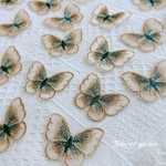 送料無料 刺繍 蝶 ゴールド 6枚 H4×W5cm オーガンジー