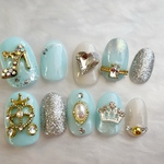 キャラクター　ネイルチップ　プリンセス　ディズニー　成人式　現品　ウェディング　冬　クリスマス　ブルー　青　