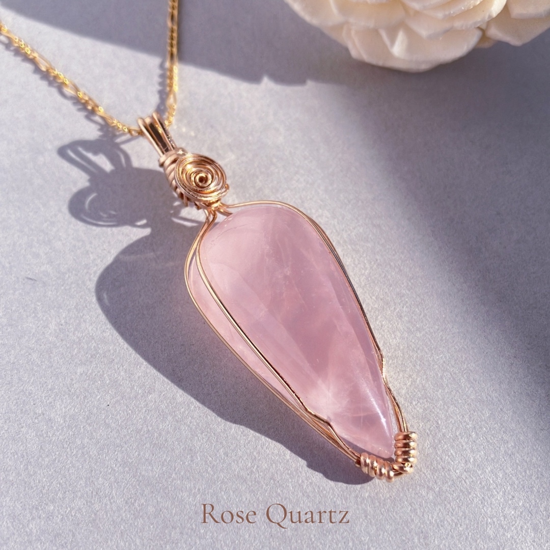 14KGF 一点物?ローズクォーツペンダントネックレス♢Rose Quartz♢【Chain Silver925/18KGP】
