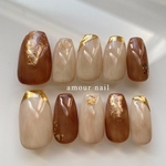 simple brown ネイルチップ🧸　成人式　ブライダル　結婚式　お呼ばれ　淡色　フレンチネイル　卒業式