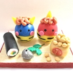 ☆可愛い赤鬼ちゃんと青鬼ちゃんの節分飾り(受注生産)　樹脂粘土