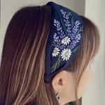 ラベンダーブーケの花刺繍カチューシャ/ネイビー＊*