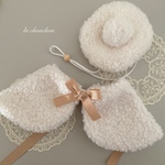 もこもこシープボア＊ベレー帽&tippet（ホワイト）♡送料無料♡プレゼント♡ティペット♡ケープ♡つけ襟♡トリミング♡お正月♡冬コーデ♡誕生日♡犬猫リボン♡犬猫アクセサリー♡バースデー♡撮影用小物