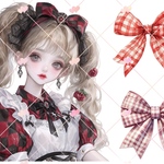 オリジナルステッカー　チェス柄ドレスガール　チェック柄ドレス　リボンガール　4枚7人