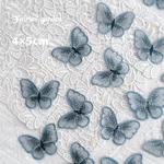 送料無料 オーガンジー刺繍 蝶 ブルー 6枚 H4×W5cm 