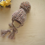 モヘアのマーブルポンポンニット帽【ブラウン】