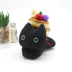 ねこクリップ　黒猫　フルーツパンケーキ（小）　メモクリップ付き　目の色　緑or青　
