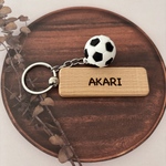 サッカー 名入れキーホルダー 木製プレート 刻印
