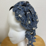 送料無料☆ デニムリメイク☆お花が沢山☆カチューシャ