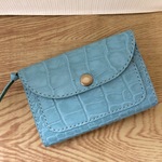 snr-cute様オーダー＊革のミニ財布＊型押しブルーグレー