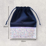 ⭐︎しっかり丈夫⭐︎女の子入園入学セット（ネイビー×リバティ・ファーガス・ラベンダーグログランリボン) 通園バッグ/通学バッグ/上履き袋/シューズケース/体操着袋/お着替え袋