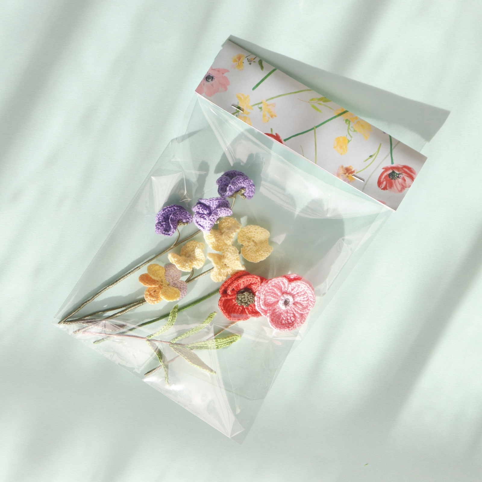 染め花リクエスト品　ポピー　スィトピー　アネモネ　3種類　ハンドメイド布花 ˏˋ 受賞作品 ˎˊ˗ 《春の花セレクション》枯れないかぎ編みのお花 6本