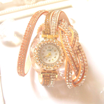 leather bracelet jewel watch ・beige