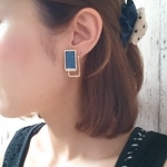 四角デニムピアス、イヤリング