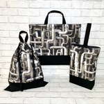 【完成品】ミンスイ(配管)×黒　通園通学グッズ3点セット/レッスンバッグ&上履き入れ&持ち手付き体操着袋