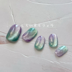 装着セット付き マグネットネイル フローライト ツートンカラー キラキラ ミントカラー 紫 推し活 No.46