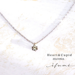 【ifumé】つけっぱなしOK❗ 〜上質な輝き〜Heart ＆ Cupidダイヤモンドカット 一粒ネックレス サージカルステンレス