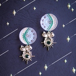 「 𝐽𝑢𝑝𝑖𝑡𝑒𝑟 」イヤリング/ピアス*チェコガラスボタン.リボン.星.スター.月.ビジュー.ゴールド.グリーン.緑.キラキラ*