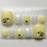 黄色 × 白 キラキララメ シェル フットネイル