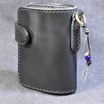 栃木レザーブラック　手縫ショートウォレット　