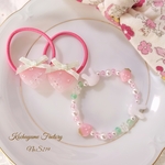【受注製作】【S219】うさぎちゃんといちごのヘアゴム&ブレスレット　キッズアクセサリー　ベビーアクセサリー　キッズヘアゴム　ベビーヘアゴム　キッズブレスレット　お誕生日　プレゼント