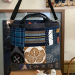 酒屋のエプロンの柿渋染めと絣古布色々ショルダーバッグ　　　　　　　古布リメイク