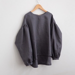 リネン100％ボリューム袖ブラウス　グレー