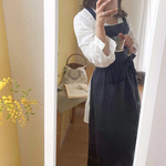 即納《完成品》木いちご【国産リネンのクロスバックエプロン】S-Mサイズ/お名前刺繍なし