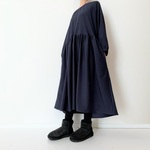 【minne限定★新春セール】ピンストライプのシンプル長袖ワンピース＊ポケット付き＊細畝＊ダークネイビー