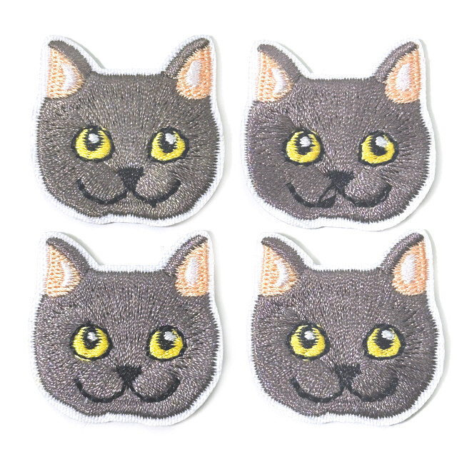 グレー猫 ワッペン 刺繍アップリケ 4枚【猫素材】 - 蒸気猫