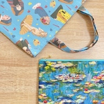 【送料無料】名画柄のぺたんこトートとモネの水蓮柄フラットポーチセット