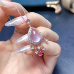 〖quartz〗天然 ローズクォーツ 桃水晶 ペア 雫 ヘイロー 取り巻き ネックレス シルバー925 天然石