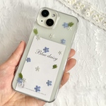 ぷっくりミニリボン 忘れな草 iPhone16e対応 iPhoneケース スマホケース 押し花スマホケース 押し花  小花 ブルー パール 本物のお花