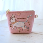 ネコこねこ刺繍ミニポーチ