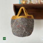 ☆新作☆素朴なかごバッグ☆手編み☆秋冬バッグ☆ウール☆ネップ☆カラシ色☆グレージュ