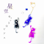 星空キャット☆ピアス【イヤリング対応】
