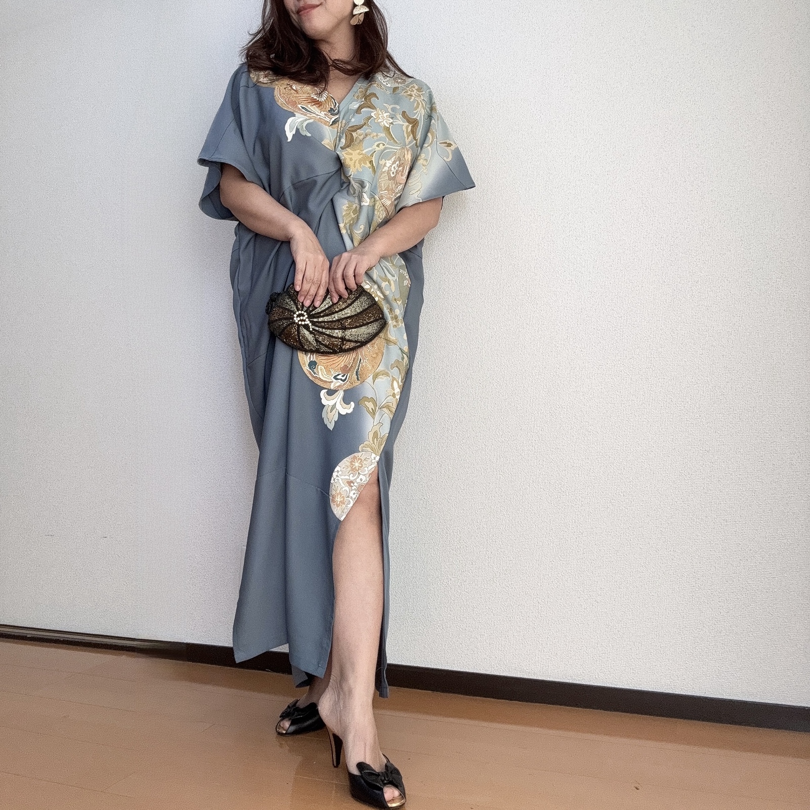 一点物 正絹 着物 リメイク ペンシルドレス ワンピース ハンドメイド 