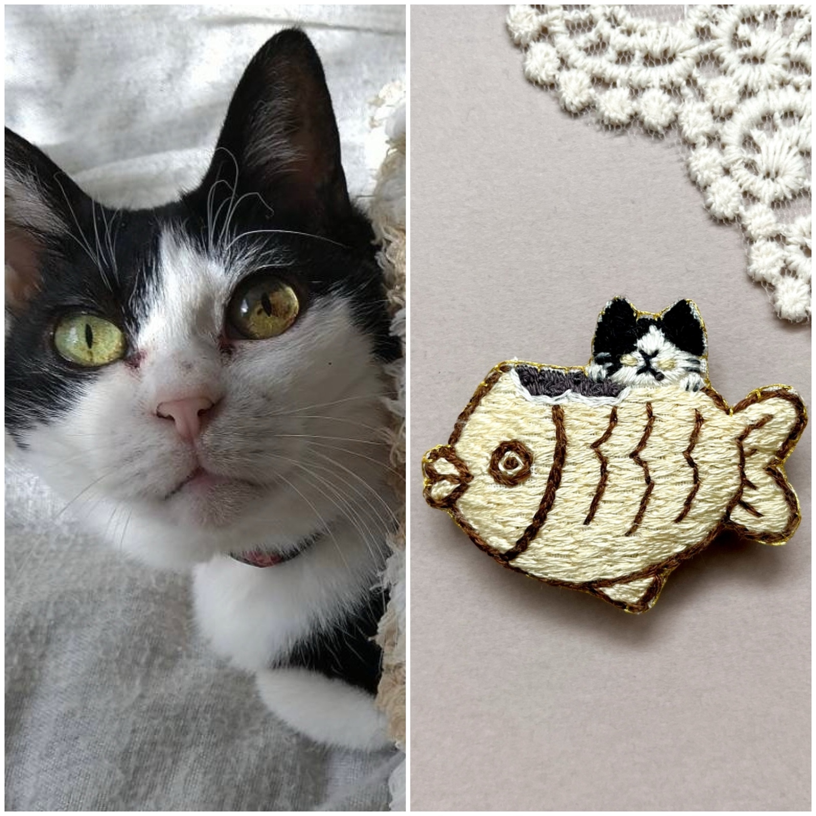 猫の刺繍ブローチ - ちむねこ | minne byGMOペパボ 国内最大級の