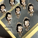 NEW 2個/ ブラック　ジルコニア付き　ビジュー　薔薇　コネクター　CH333B