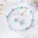 再販 ＊little princess＊ flower princess - blue キッズイヤリング + キッズ ネックレス セット ＊ キッズアクセサリー 女の子 プレゼント 誕生日 子供 花