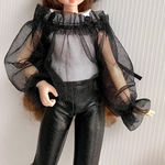 チュール革紐付き2wayアウター☆22センチドール洋服［ドール服］黒☆トップス