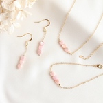 【Sweet Cascade-3点セット-】/ピアス(イヤリング)  ネックレス ブレスレット / 14kgf 天然石 ハート ピンク シェル/かわいい ラブリー カジュアル 上品　華奢