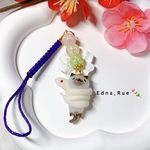 【紫芋】🍡巻かれてもネムネム(眠)🐍根付けストラップ カラークラック水晶 白蛇 シャム猫