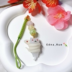 【抹茶】🍡巻かれてキョムキョム(虚無)🐍根付けストラップ カラークラック水晶 白蛇 白猫