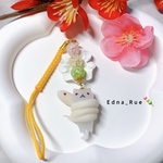 【柚子】🍡巻かれてキョムキョム(虚無)🐍根付けストラップ カラークラック水晶 白蛇 白猫