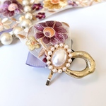 ＊purple＊メタルWリボン＊ポニーフック＊インド刺繍リボン＊ゴールド/H047