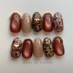 no.203 ほっこり大人カジュアルツイード　赤ネイル　ツイードネイル　インクネイル　ハートネイル　マグネットネイル　ダイヤモンドフラッシュ　キラキラネイル　バレンタインネイル　秋ネイル　冬ネイル